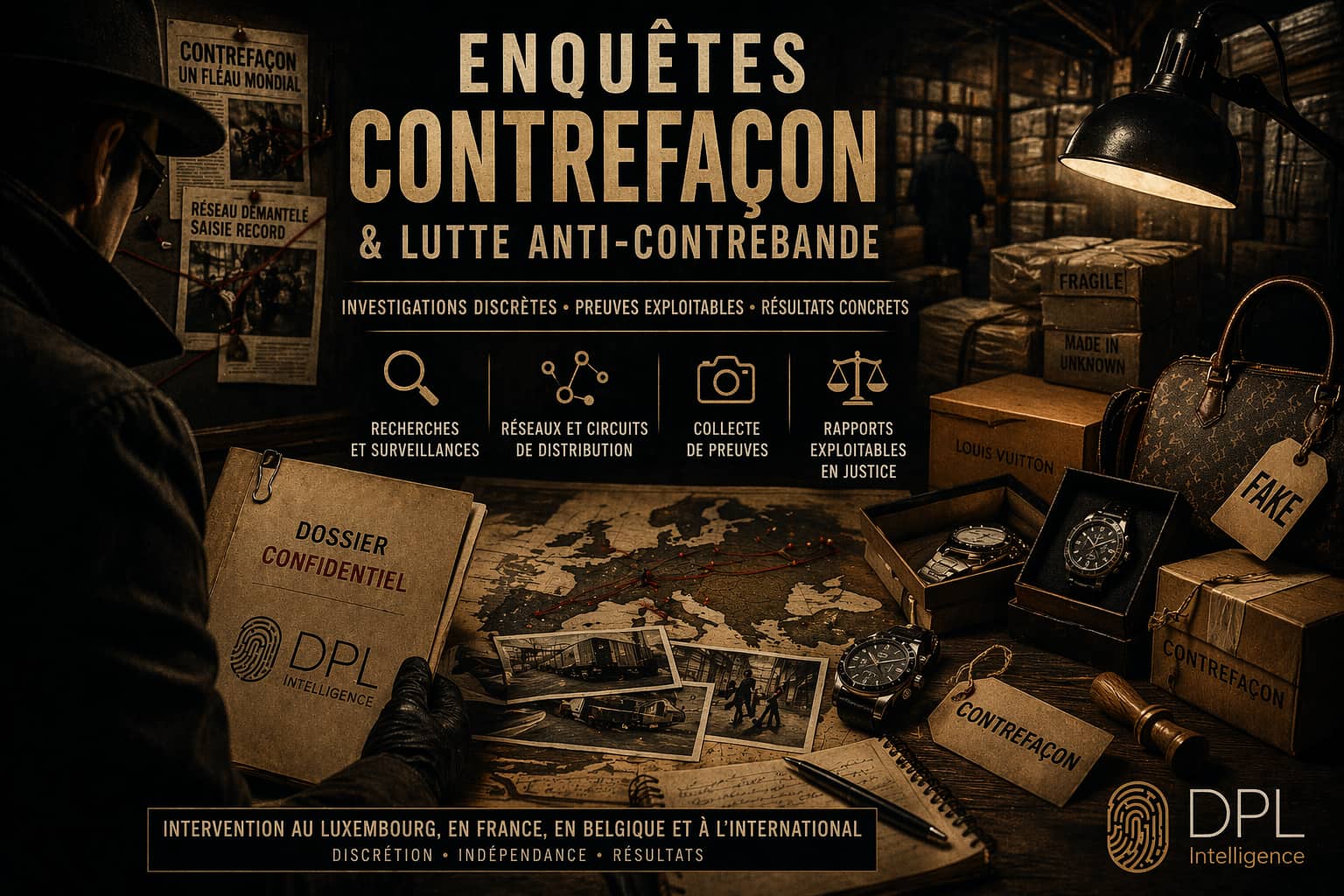 Enquête contrefaçon au Luxembourg – détective privé luttant contre la contrebande et les réseaux frauduleux