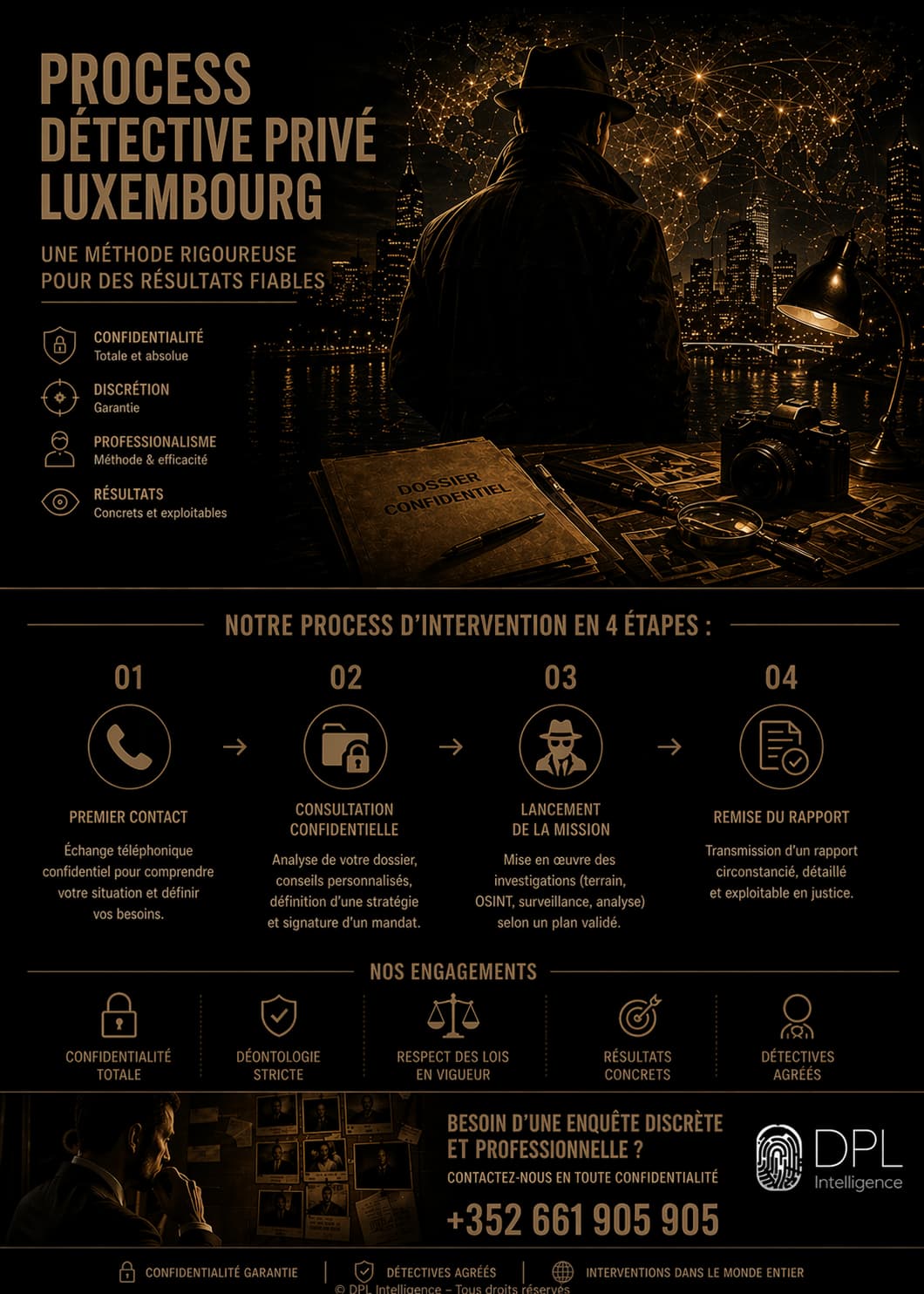 process détective privé Luxembourg étapes enquête consultation rapport