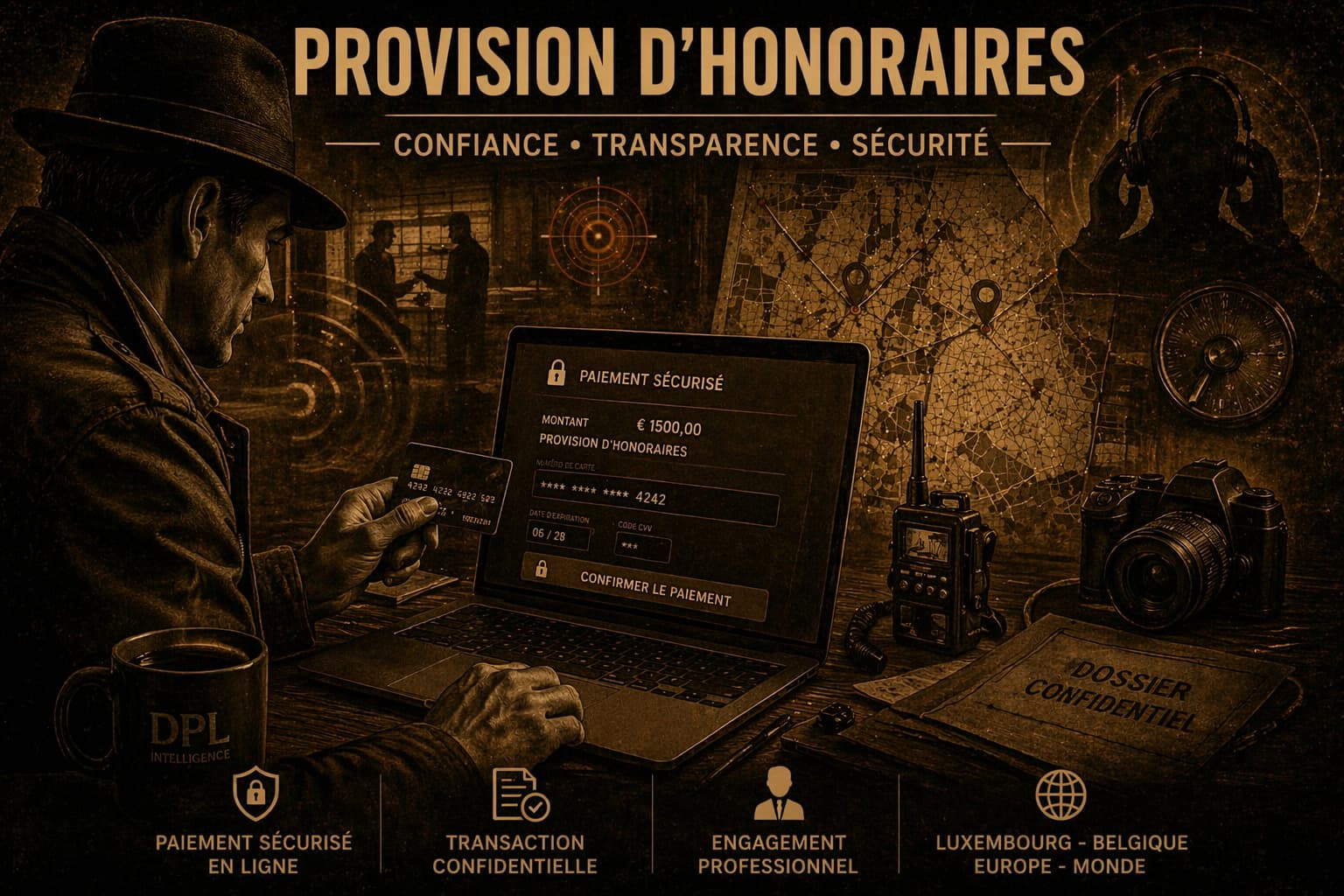 provision honoraires détective privé paiement sécurisé en ligne enquête confidentielle Luxembourg