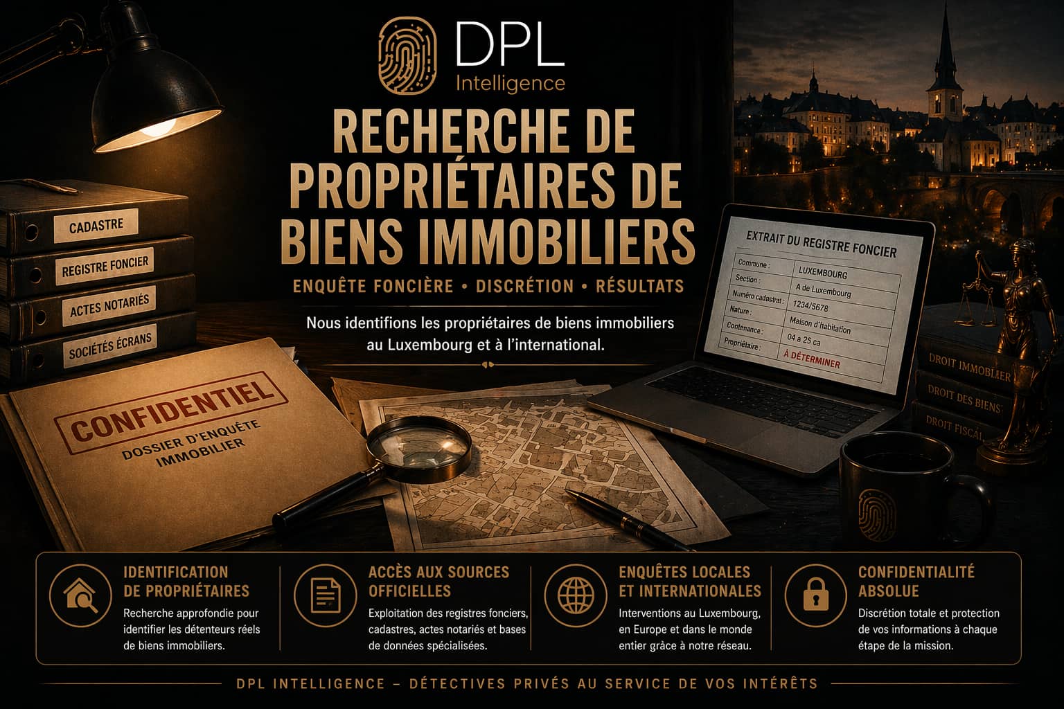 Recherche de propriétaire de bien immobilier au Luxembourg par détective privé – enquête foncière et identification de détenteur d’actifs immobiliers