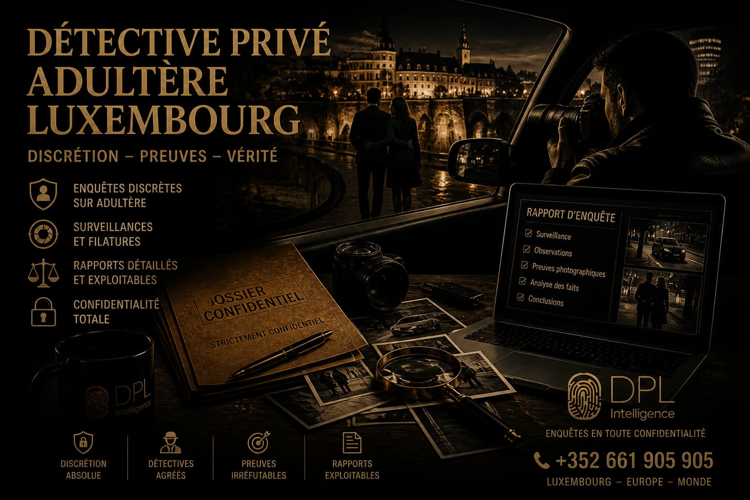 Détective privé adultère Luxembourg – enquête infidélité et surveillance discrète